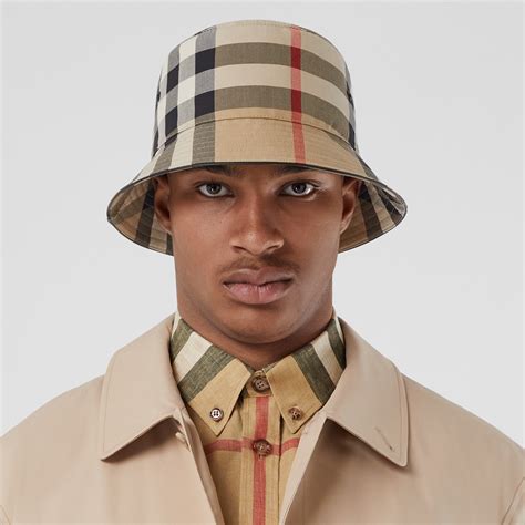 burberry buckethead|Exaggerated Check Cotton Bucket Hat in Archive beige .